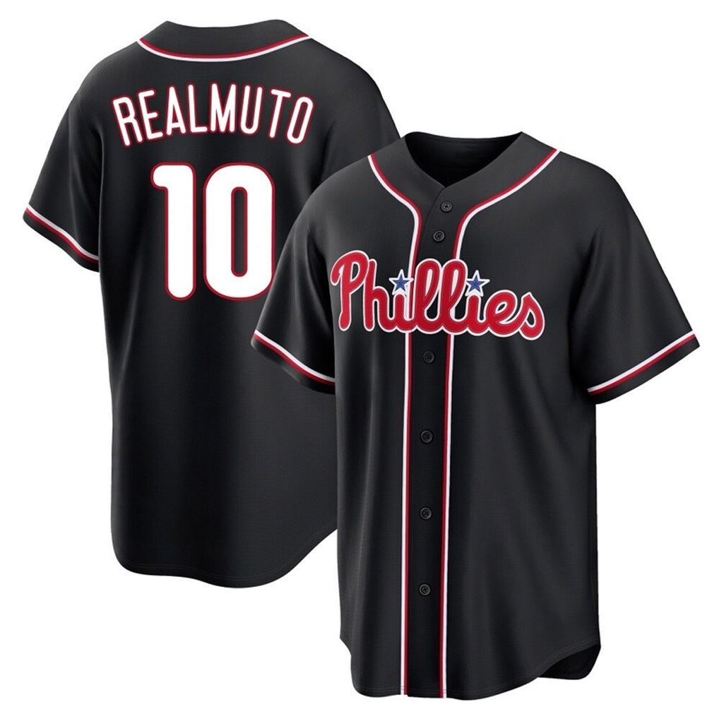 Punc P.Phillies #10 J.T. Realmuto Player Black Fashion Out Home Game Stitched Jerseys