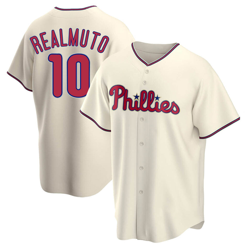 Punc P.Phillies #10 J.T. Realmuto Player Cream Home Game Stitched Jerseys