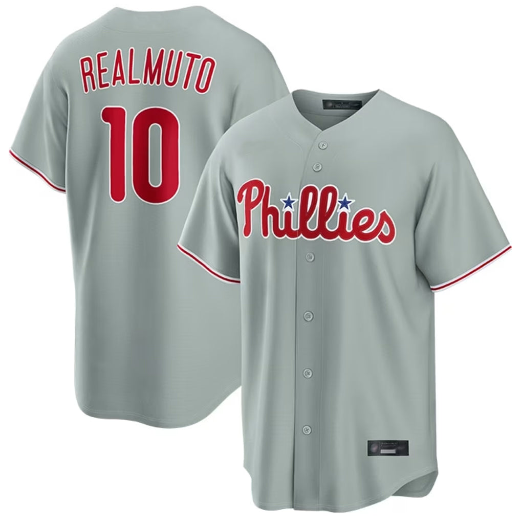 Punc P.Phillies #10 J.T. Realmuto Player Gray Home Game Stitched Jerseys
