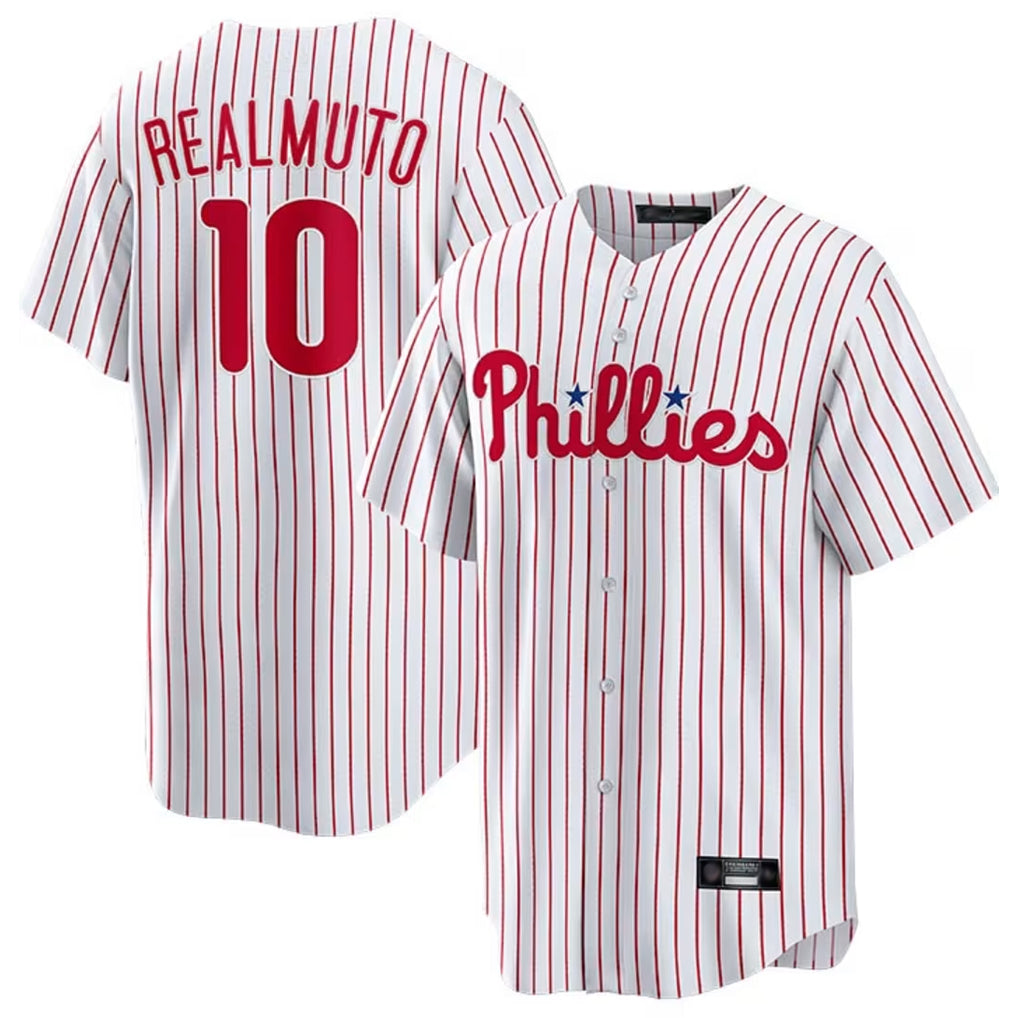 Punc P.Phillies #10 J.T. Realmuto Player White Home Game Stitched Jerseys