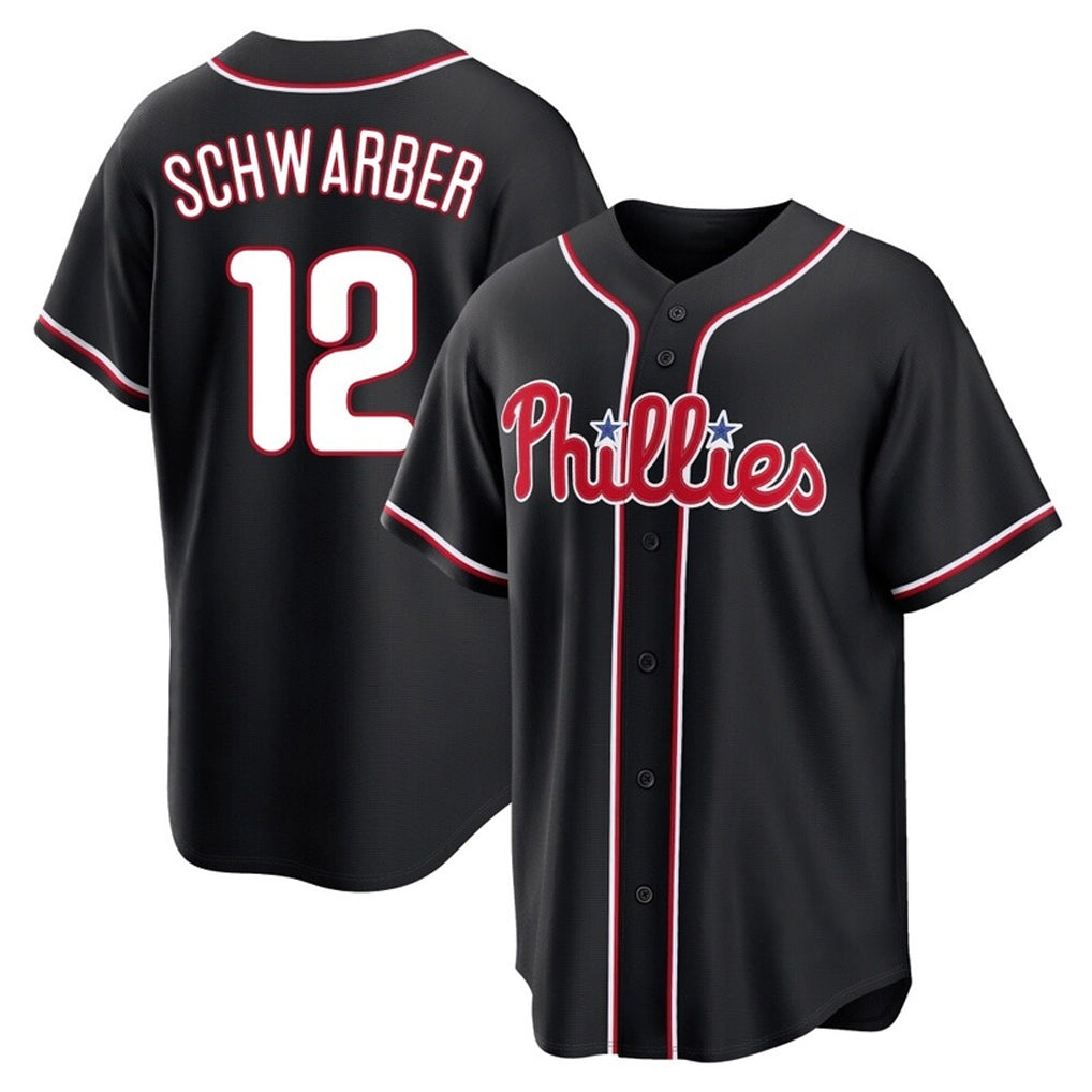 Punc P.Phillies #12 Kyle Schwarber Player Black Fashion Out Home Game Stitched Jerseys