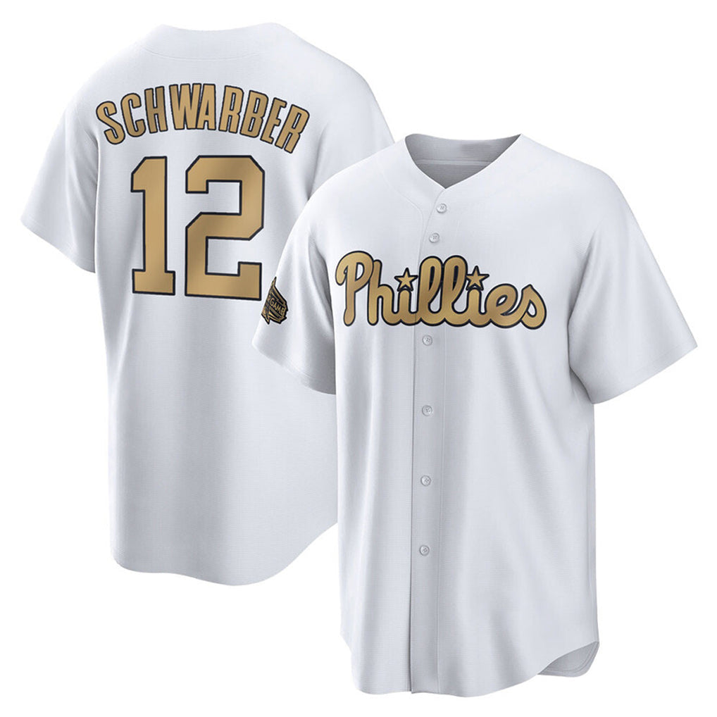 Punc P.Phillies #12 Kyle Schwarber Player Gold All-Star Home Game Stitched Jerseys