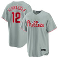 Punc P.Phillies #12 Kyle Schwarber Player Gray Home Game Stitched Jerseys