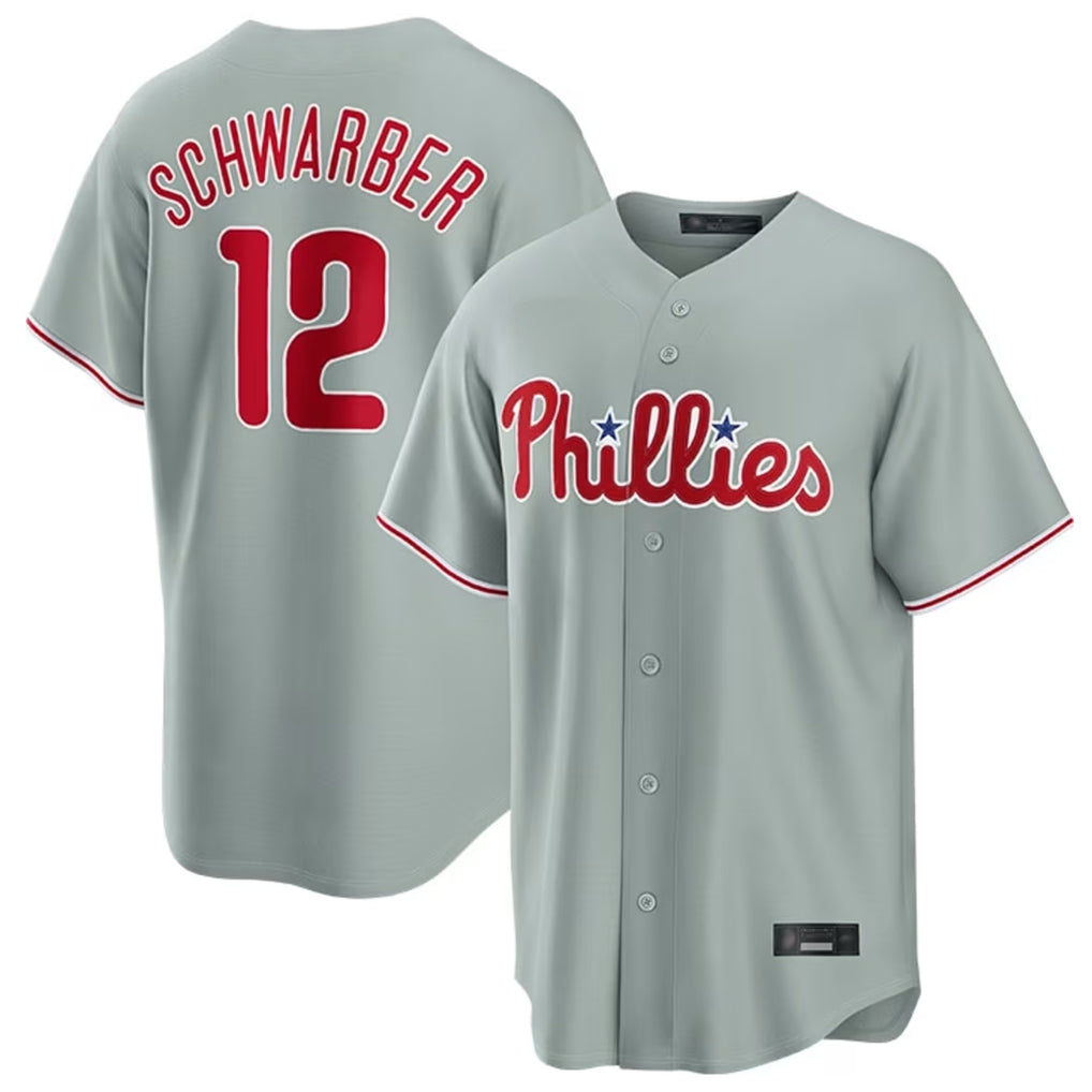 Punc P.Phillies #12 Kyle Schwarber Player Gray Home Game Stitched Jerseys