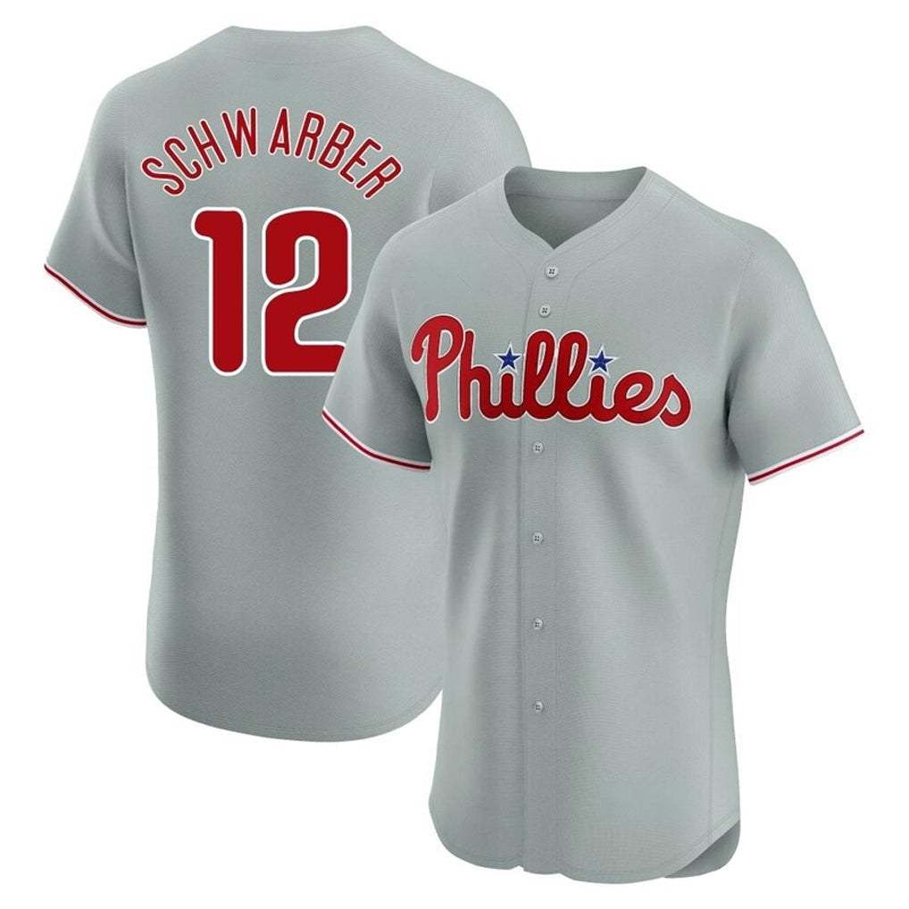 Punc P.Phillies #12 Kyle Schwarber Player Gray Home Limited Elite Stitched Jerseys