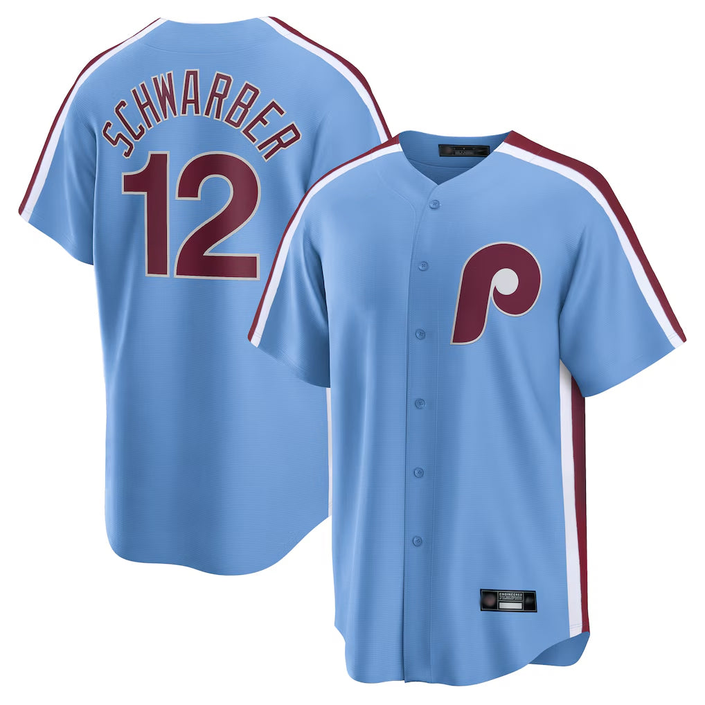 Punc P.Phillies #12 Kyle Schwarber Player Light Blue Home Game Stitched Jerseys