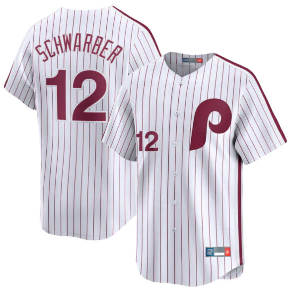 Punc P.Phillies #12 Kyle Schwarber Player White Cooperstown Collection Limited Home Stitched Jerseys