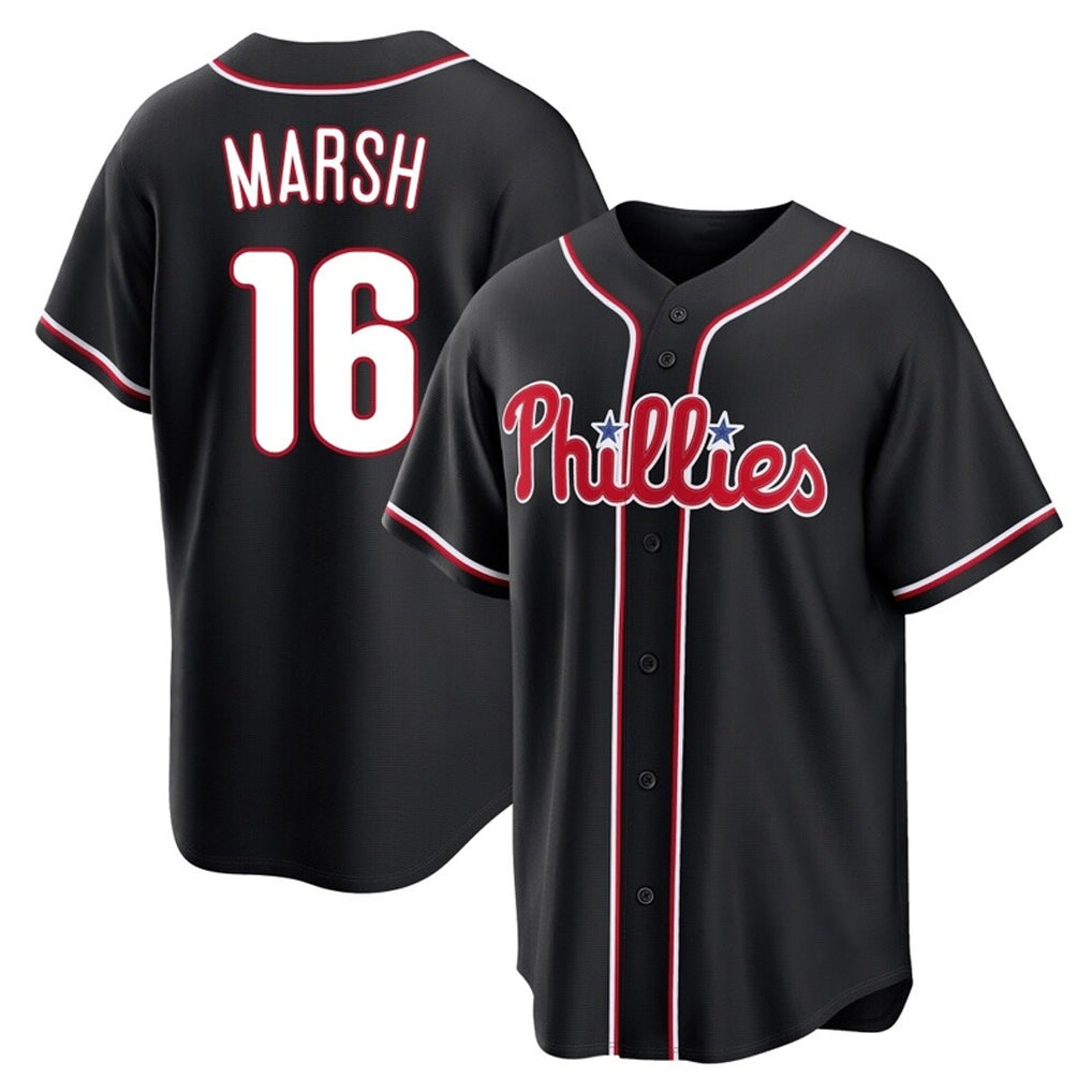 Punc P.Phillies #16 Brandon Marsh Player Black Fashion Out Home Game Stitched Jerseys