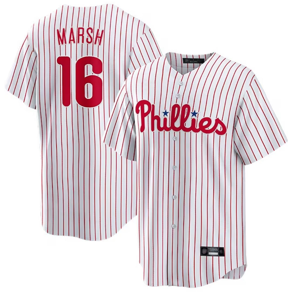 Punc P.Phillies #16 Brandon Marsh Player White Home Game Stitched Jerseys