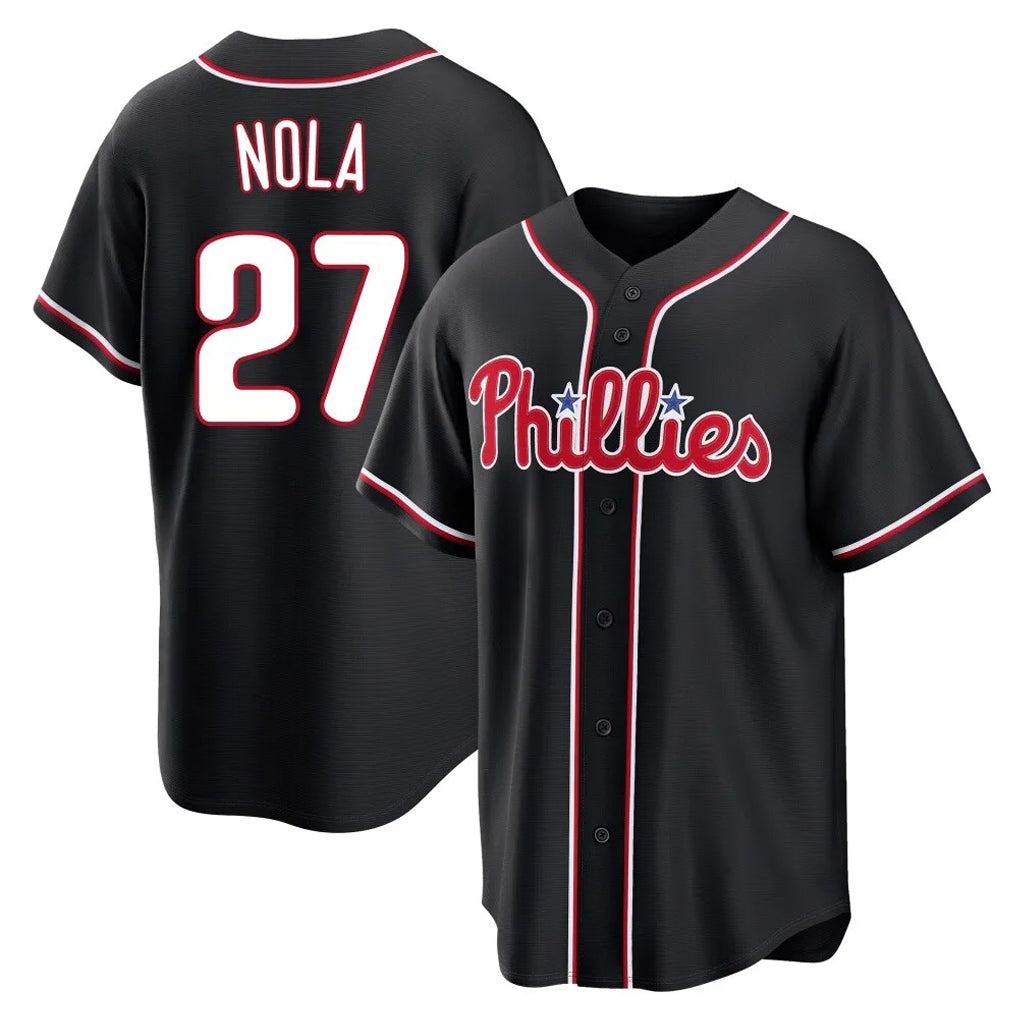 Punc P.Phillies #27 Aaron Nola Player Black Fashion Out Home Game Stitched Jerseys