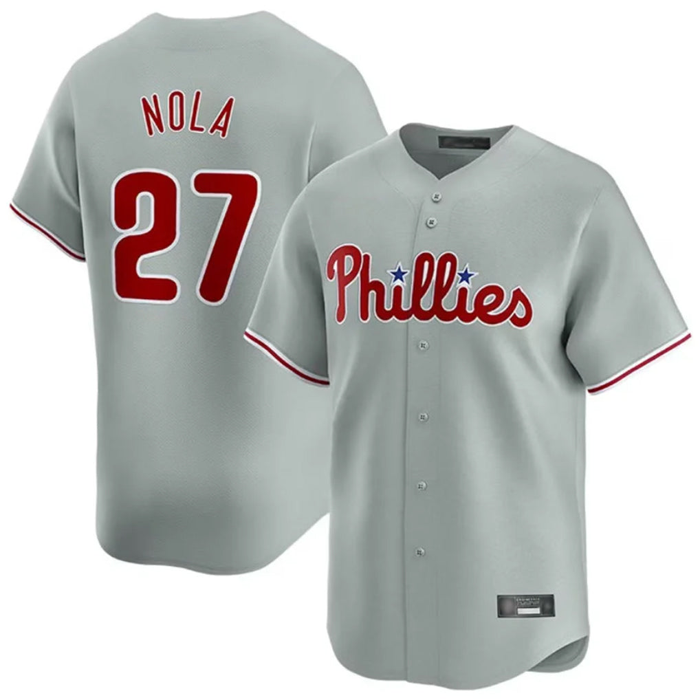 Punc P.Phillies #27 Aaron Nola Player Gray Home Limited Stitched Jerseys
