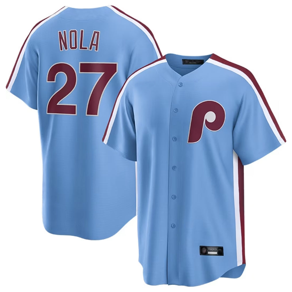 Punc P.Phillies #27 Aaron Nola Player Light Blue Home Game Stitched Jerseys