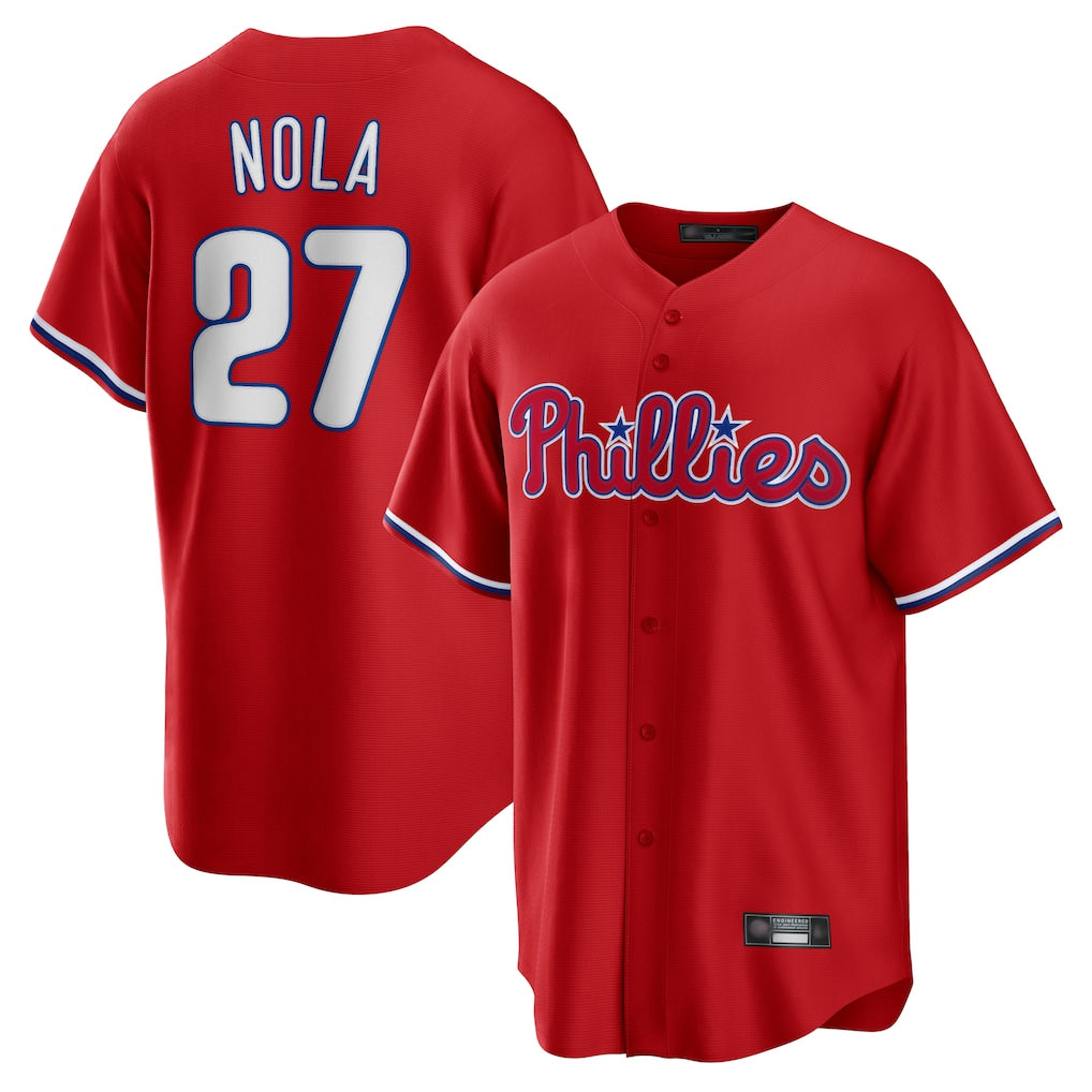 Punc P.Phillies #27 Aaron Nola Player Red Home Game Stitched Jerseys
