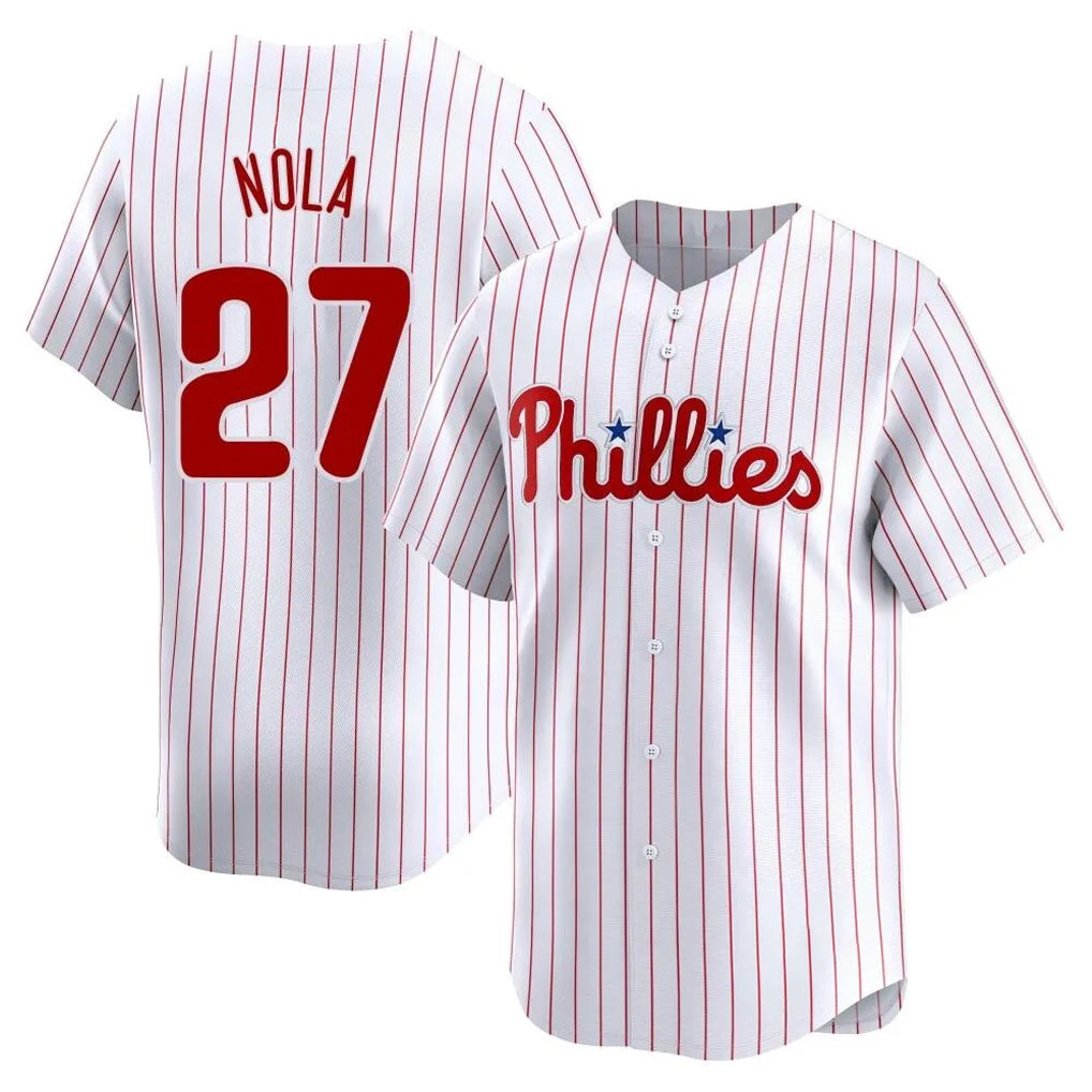 Punc P.Phillies #27 Aaron Nola Player White Home Limited Stitched Jerseys