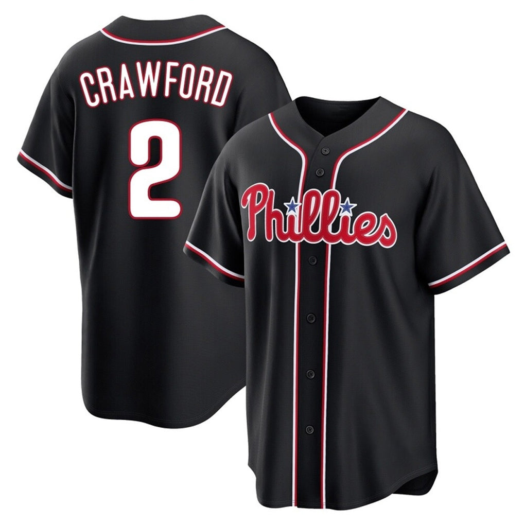 Punc P.Phillies #2 Justin Crawford Player Black Fashion Out Home Game Stitched Jerseys
