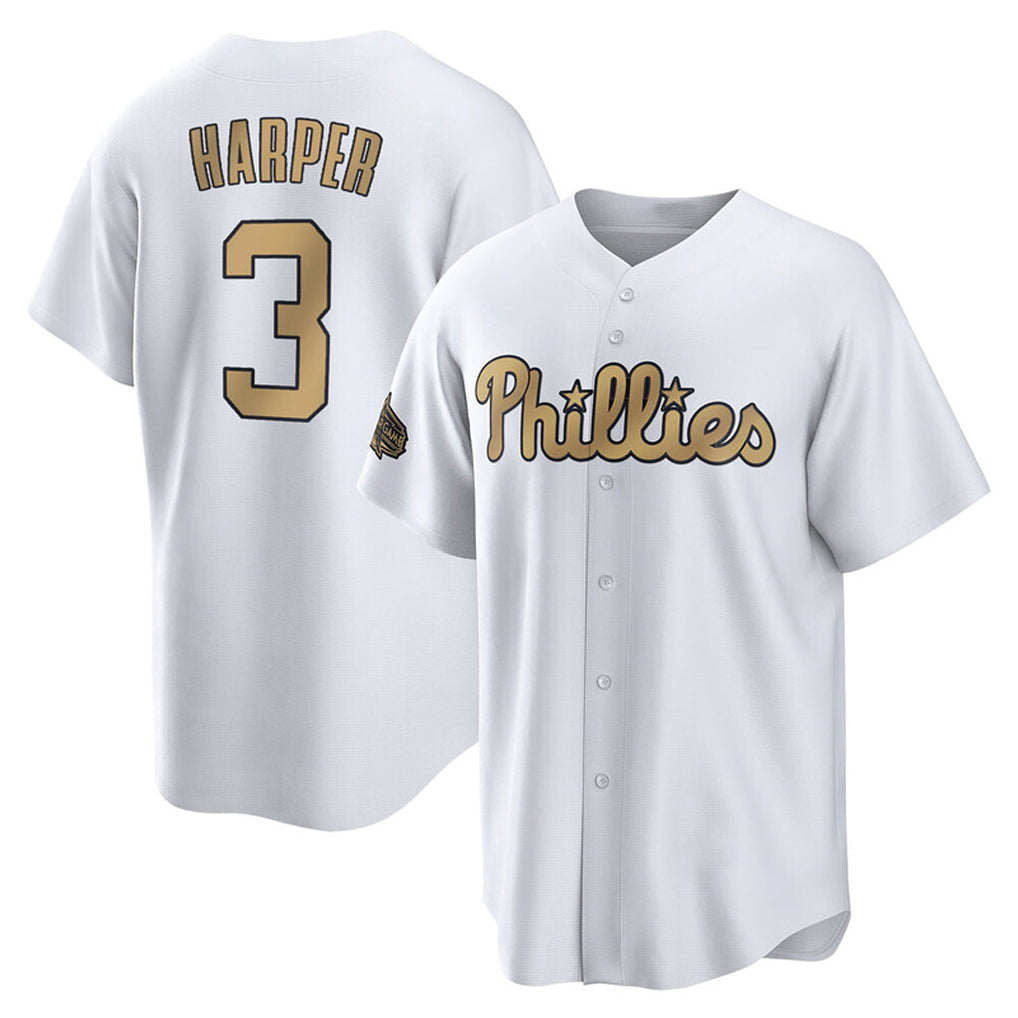 Punc P.Phillies #3 Bryce Harper Player Gold All-Star Home Game Stitched Jerseys