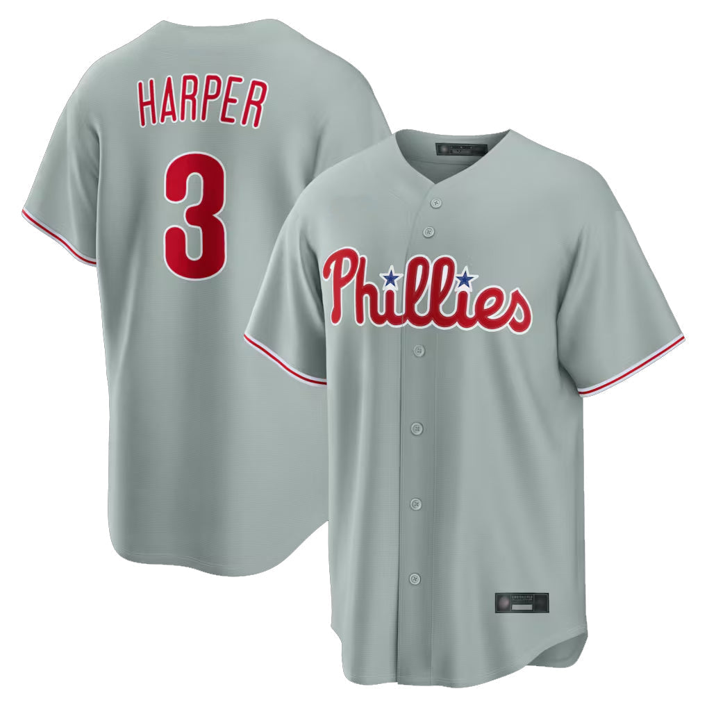 Punc P.Phillies #3 Bryce Harper Player Gray Home Game Stitched Jerseys