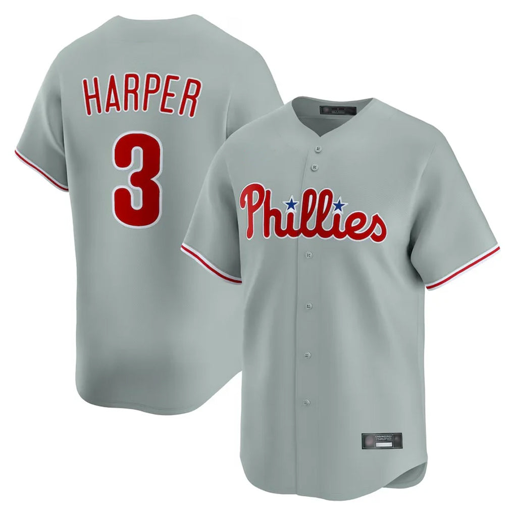 Punc P.Phillies #3 Bryce Harper Player Gray Home Limited Stitched Jerseys