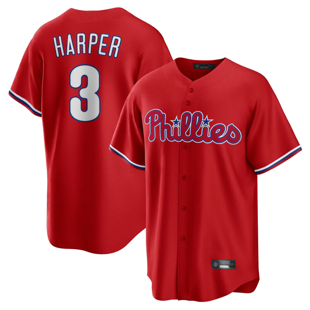 Punc P.Phillies #3 Bryce Harper Player Red Home Game Stitched Jerseys