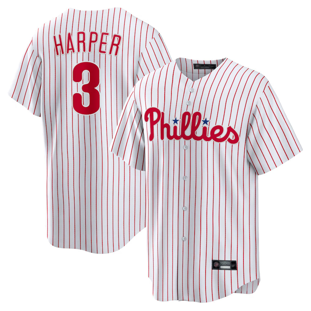 Punc P.Phillies #3 Bryce Harper Player White Home Game Stitched Jerseys