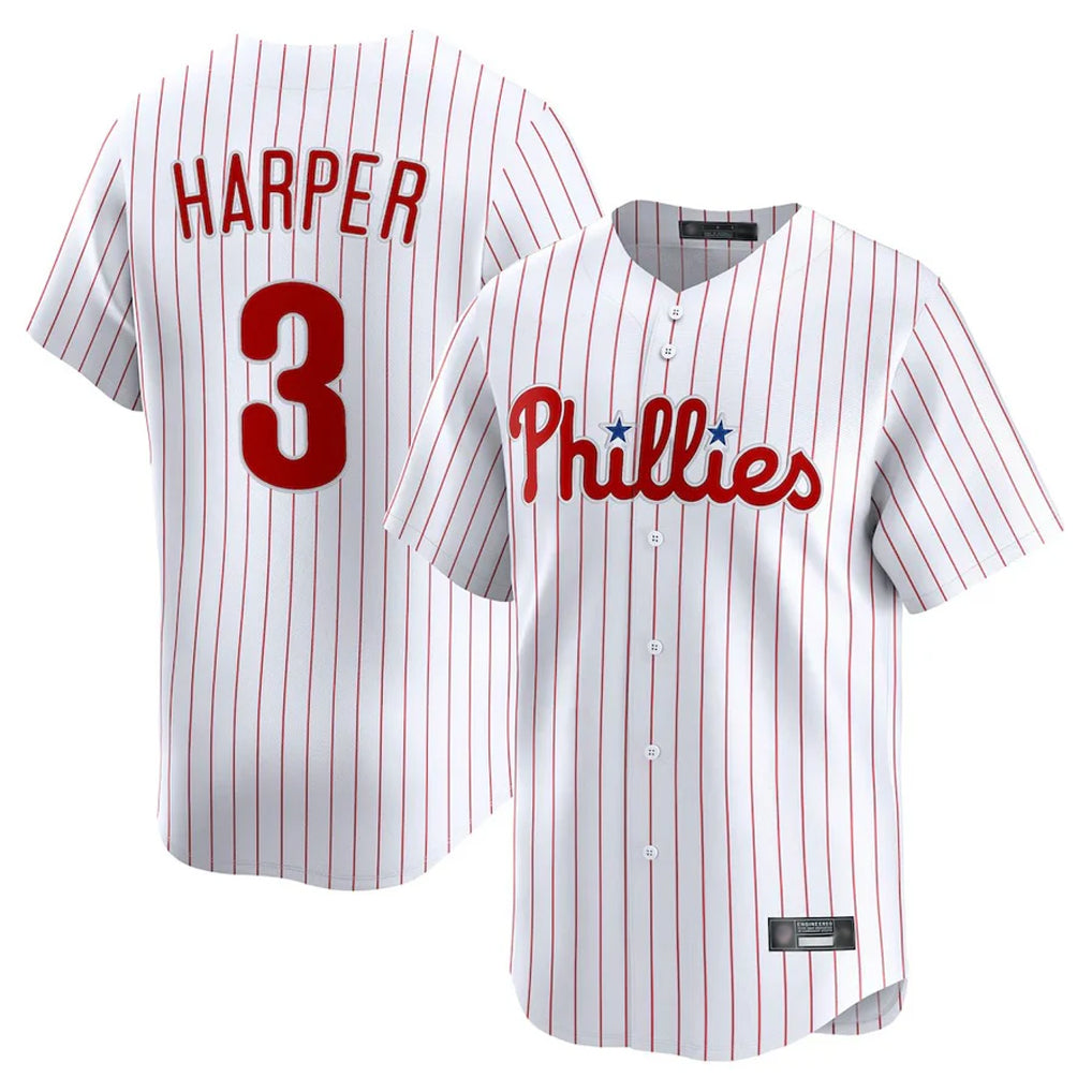 Punc P.Phillies #3 Bryce Harper Player White Home Limited Stitched Jerseys