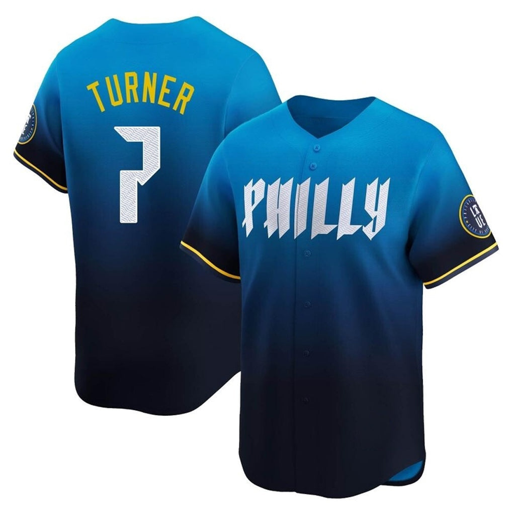 Punc P.Phillies #7 Trea Turner Player Blue City Connect Home Limited Stitched Jerseys