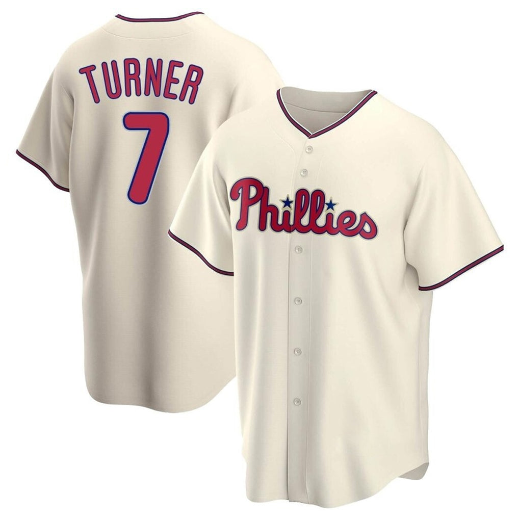 Punc P.Phillies #7 Trea Turner Player Cream Home Game Stitched Jerseys
