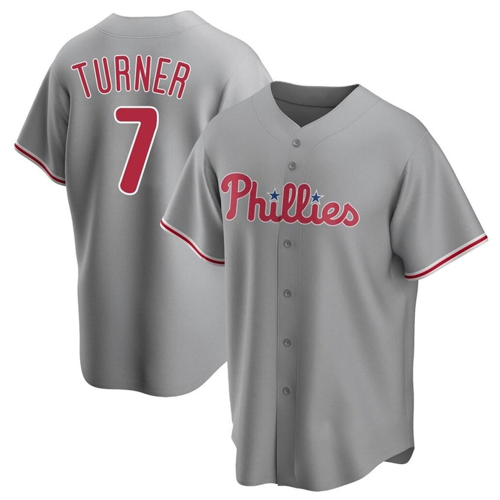 Punc P.Phillies #7 Trea Turner Player Gray Home Game Stitched Jerseys