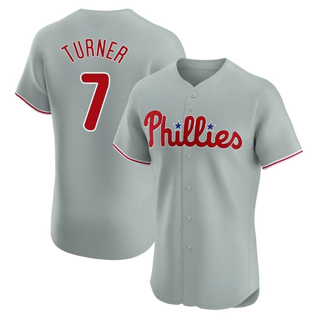 Punc P.Phillies #7 Trea Turner Player Gray Home Limited Elite Stitched Jerseys