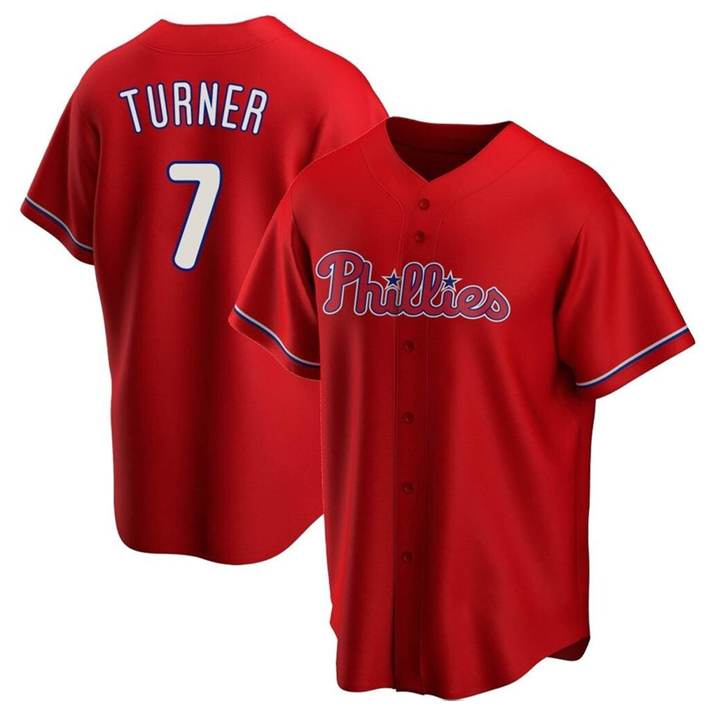 Punc P.Phillies #7 Trea Turner Player Red Home Game Stitched Jerseys