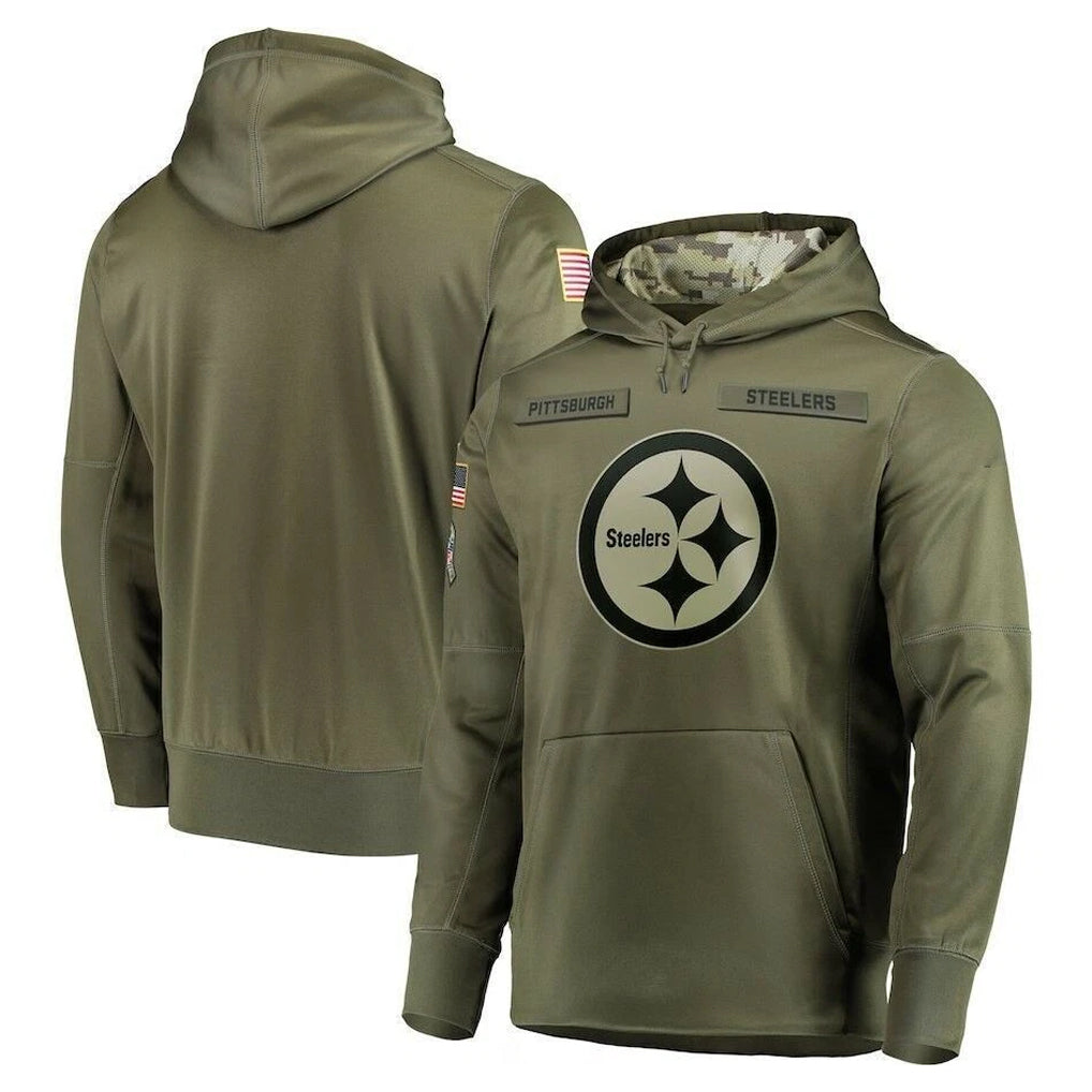 Punc P.Steelers Olive Salute to Service Pullover Hoodie Home Game Blank Player Stitched Jerseys