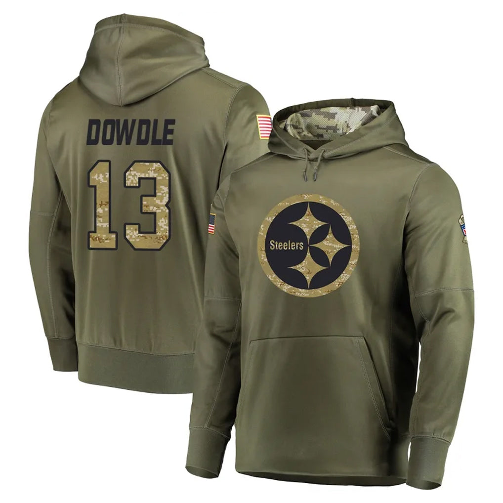 Punc P.Steelers #13 Rico Dowdle Player Olive Salute to Service Pullover Hoodie Home Game Stitched Jerseys
