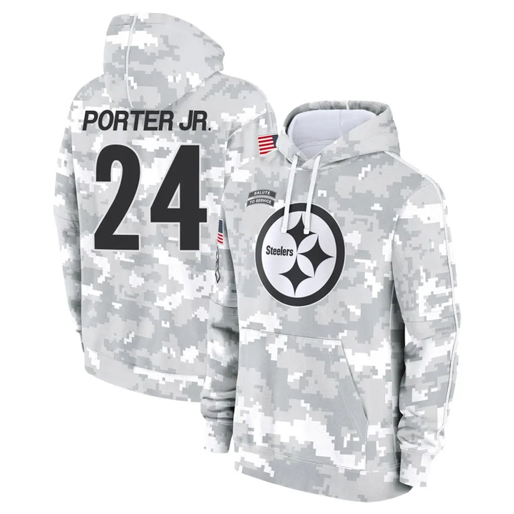 Punc P.Steelers #24 Joey Porter Jr. Player Arctic Camo Limited Salute to Service Pullover Hoodies Game Stitched Jerseys