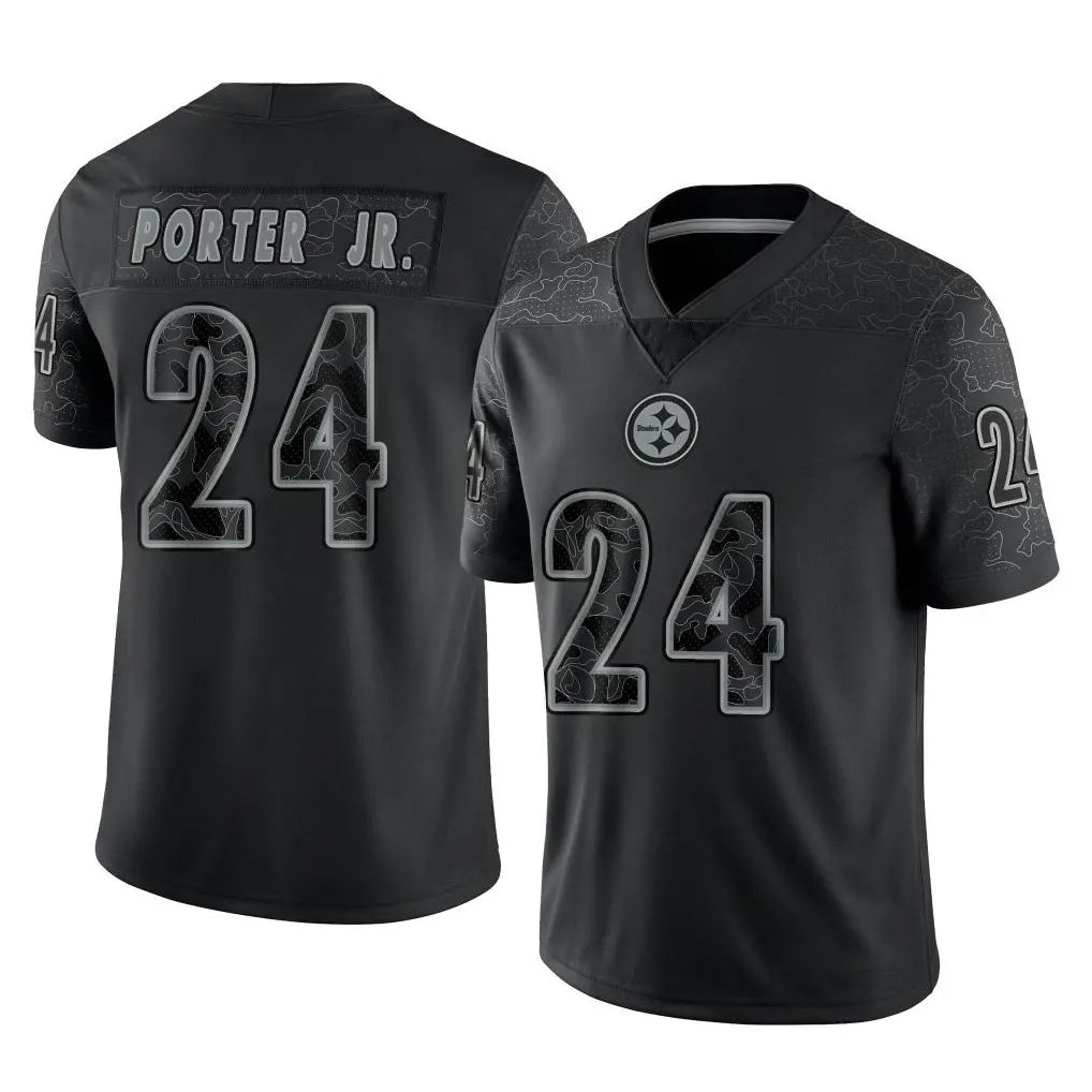Punc P.Steelers #24 Joey Porter Jr. Player Black Reflective Limited Home Game Stitched Jerseys