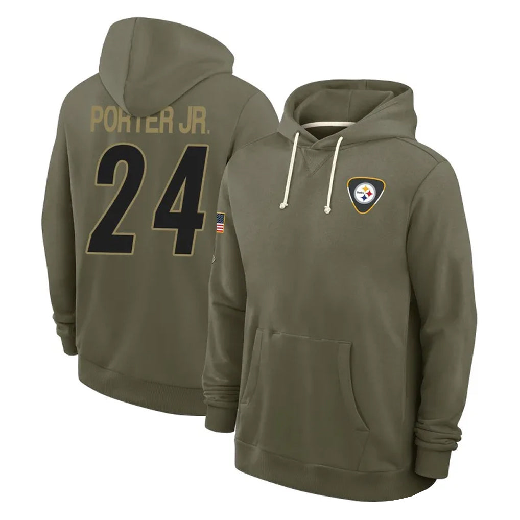 Punc P.Steelers #24 Joey Porter Jr. Player Olive Salute to Service Pullover Hoodies Limited Stitched Jerseys