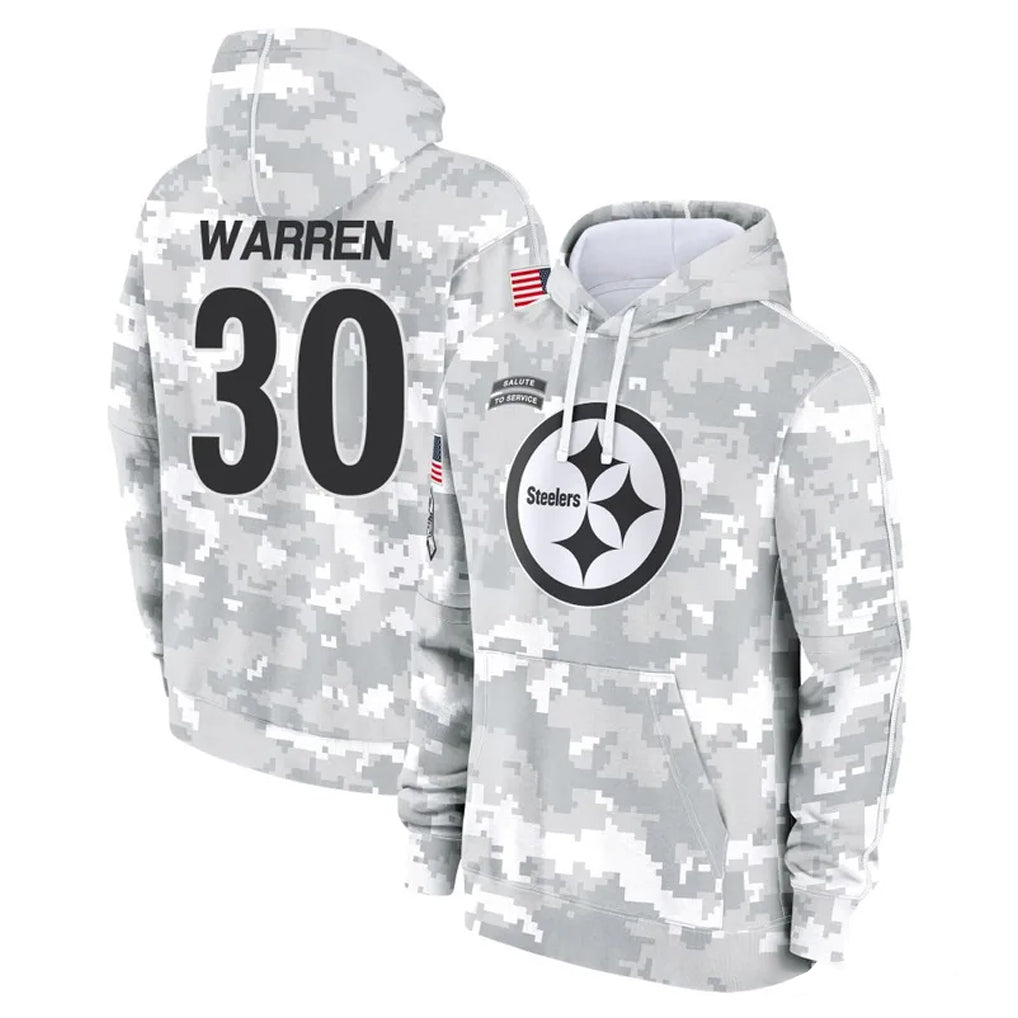 Punc P.Steelers #30 Jaylen Warren Player Arctic Camo Limited Salute to Service Pullover Hoodies Game Stitched Jerseys