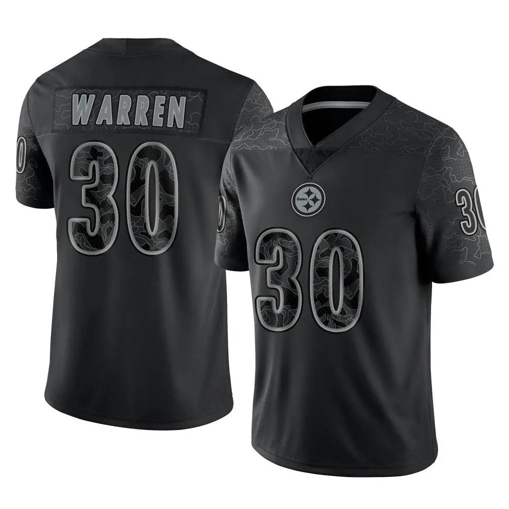 Punc P.Steelers #30 Jaylen Warren Player Black Reflective Limited Home Game Stitched Jerseys