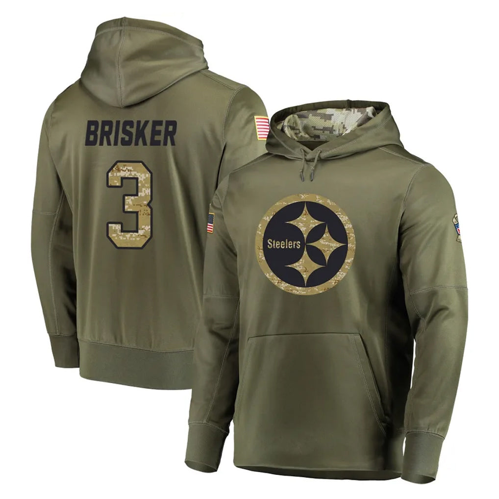 Punc P.Steelers #3 Jaquan Brisker Player Olive Salute to Service Pullover Hoodie Home Game Stitched Jerseys