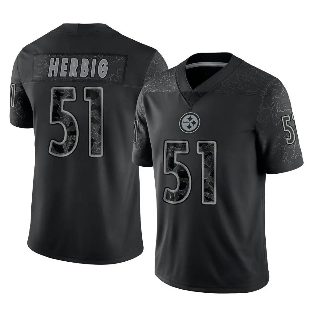 Punc P.Steelers #51 Nick Herbig Player Black Reflective Limited Home Game Stitched Jerseys