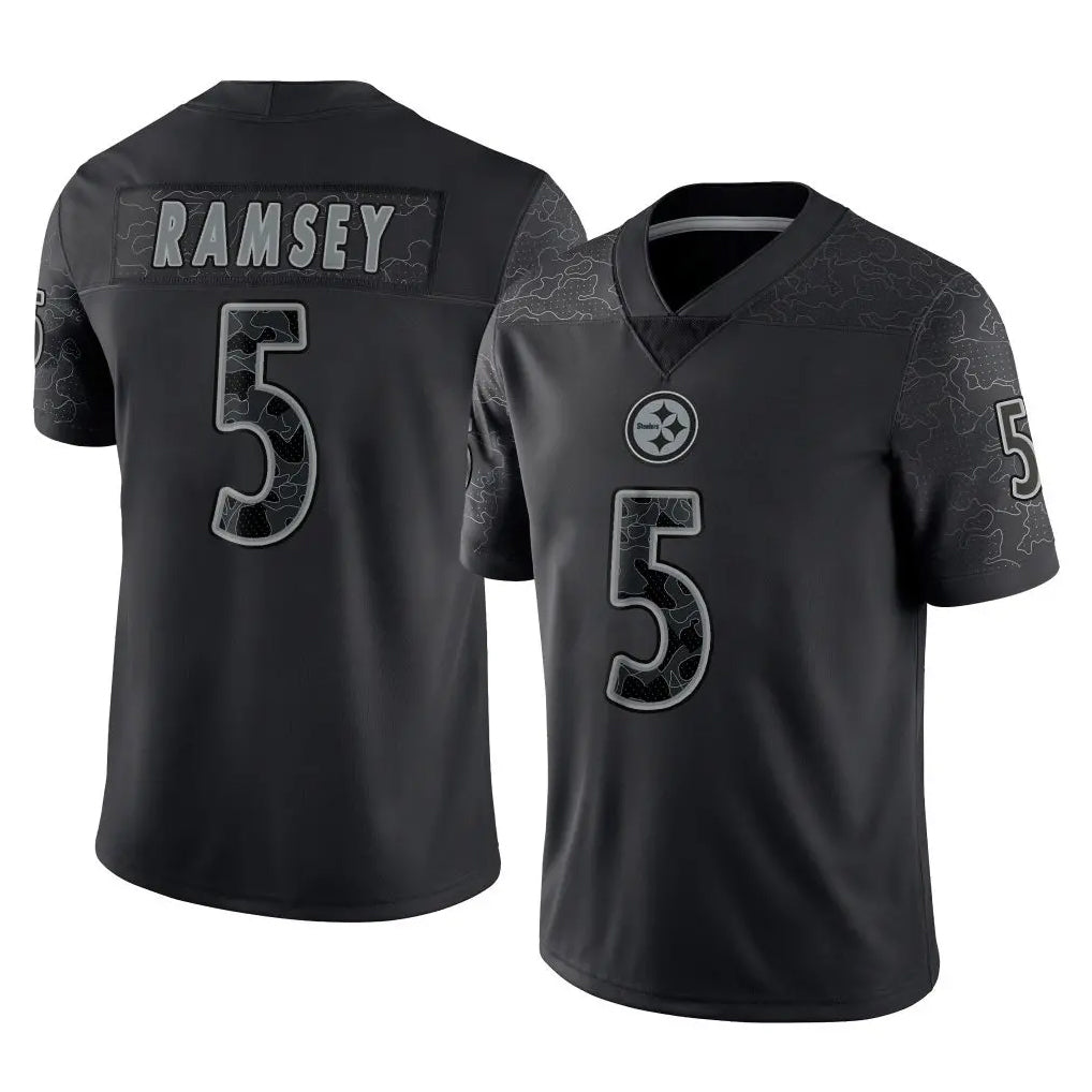 Punc P.Steelers #5 Jalen Ramsey Player Black Reflective Limited Home Game Stitched Jerseys