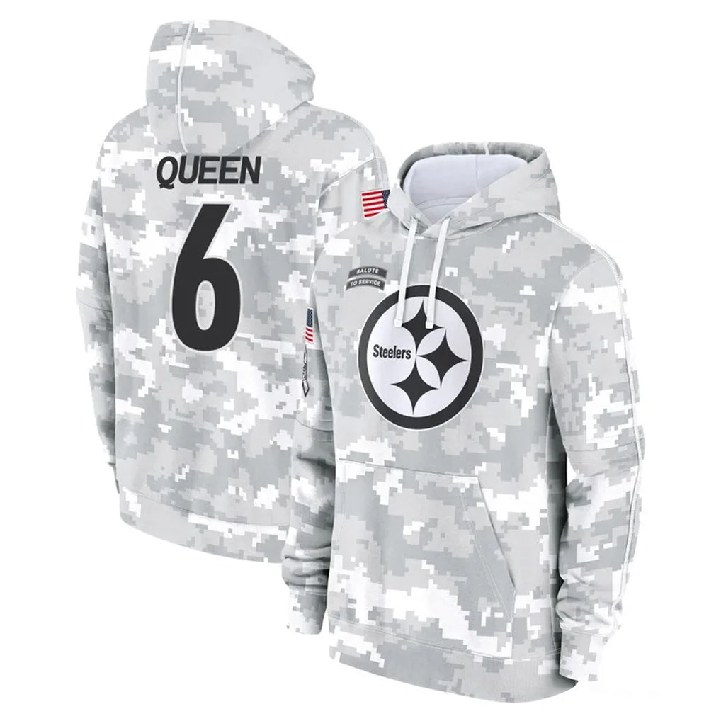 Punc P.Steelers #6 Patrick Queen Player Arctic Camo Limited Salute to Service Pullover Hoodies Game Stitched Jerseys
