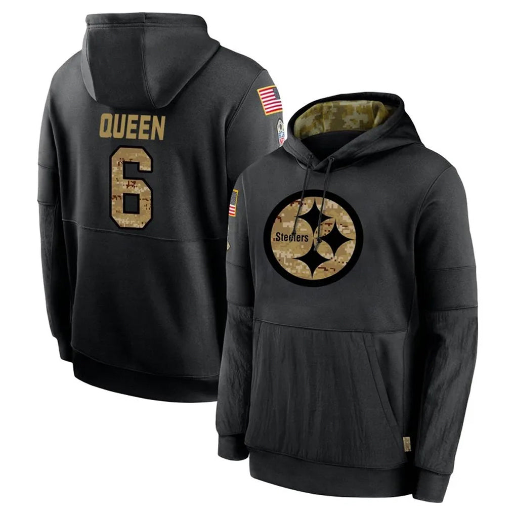 Punc P.Steelers #6 Patrick Queen Player Black Salute to Service Hoodies Limited Game Stitched Jerseys
