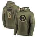 Punc P.Steelers #6 Patrick Queen Player Olive Salute to Service Pullover Hoodie Home Game Stitched Jerseys