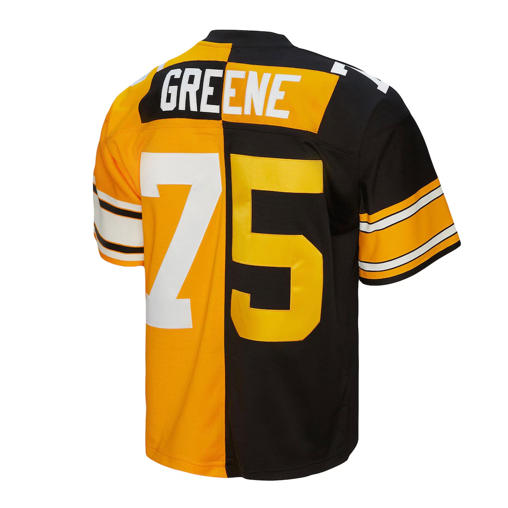 Punc P.Steelers #75 Joe Greene Mitchell & Ness BlackGold 1976 Split Legacy Stitched Puhic Replica Jersey