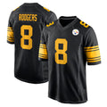 Punc P.Steelers #8 Aaron Rodgers Player Black Color Rush Home Game Stitched Jerseys