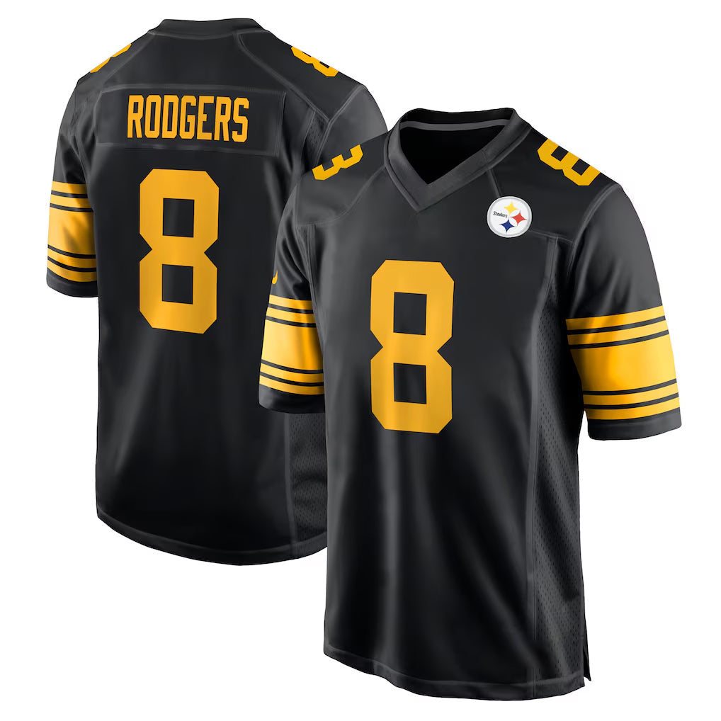 Punc P.Steelers #8 Aaron Rodgers Player Black Color Rush Home Game Stitched Jerseys