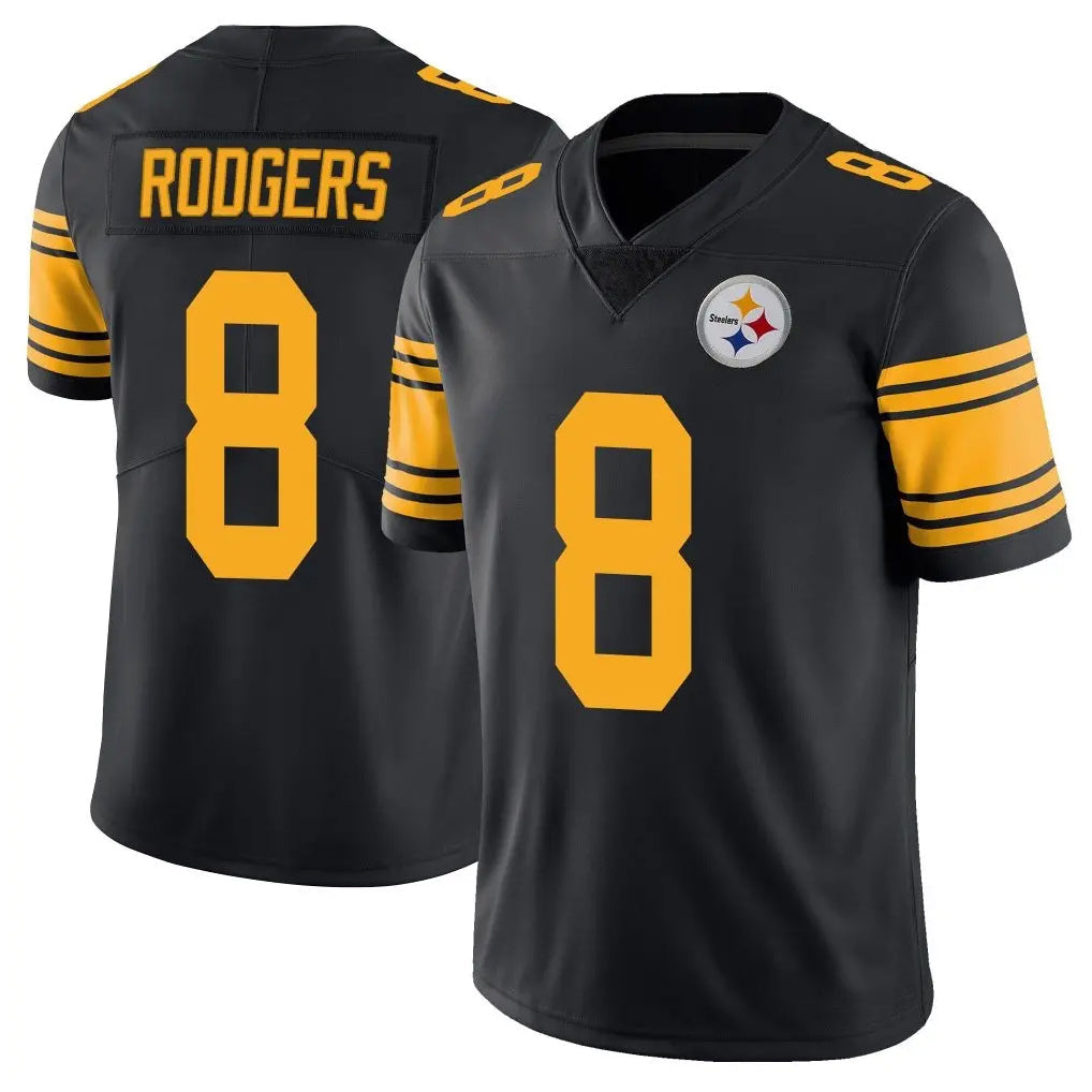 Punc P.Steelers #8 Aaron Rodgers Player Black Limited Color Rush Home Game Stitched Jerseys