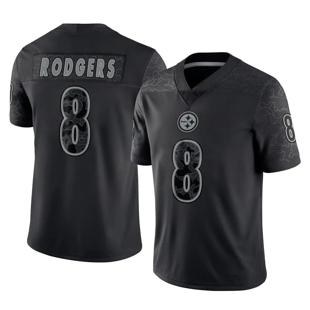 Punc P.Steelers #8 Aaron Rodgers Player Black Reflective Limited Home Game Stitched Jerseys