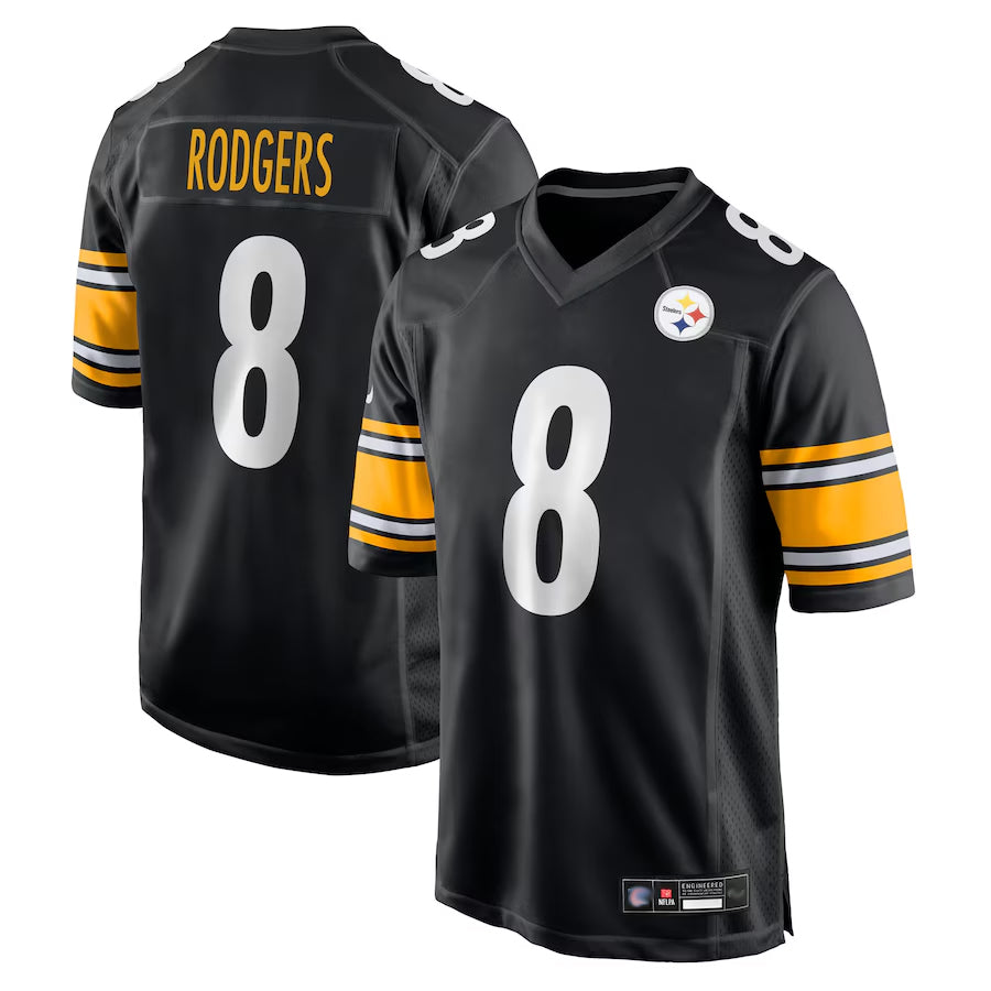 Punc P.Steelers #8 Aaron Rodgers Player Black Replica Game Stitched Jerseys