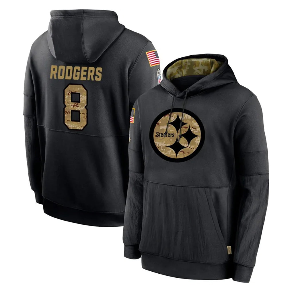 Punc P.Steelers #8 Aaron Rodgers Player Black Salute to Service Hoodies Limited Game Stitched Jerseys